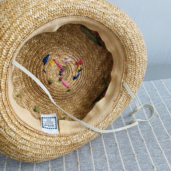 Vintage April Cornell Straw Hat With Flowers Cottagecore Country One Size - Picture 4 of 8